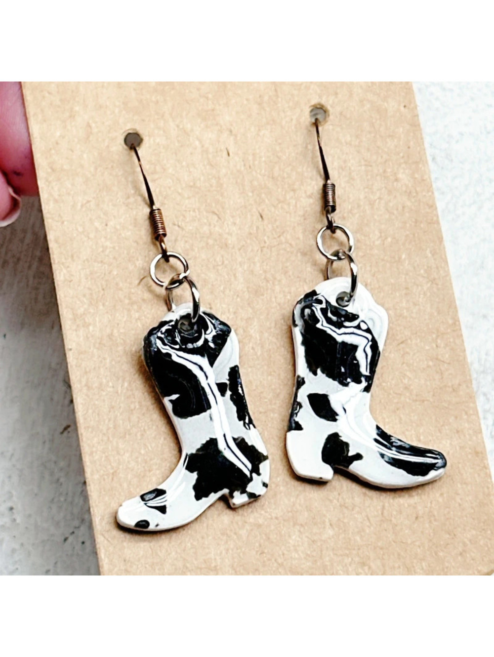 502mc. Black Cowboy Boot Earrings